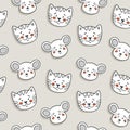 Cute seamless pattern with doodle animals - cats and mouses. Childish cartoon background for fabric, wrapping paper, textile, wall Royalty Free Stock Photo